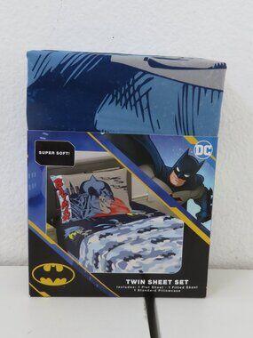 Batman Kids 3 Piece Twin Sheet Set, Blue and Black, Warner Bros DC